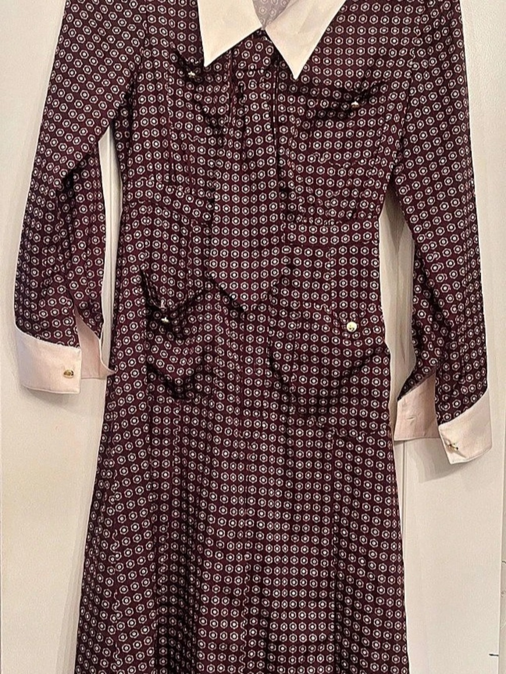 Women's Brown & White Midi Dress Vintage Style